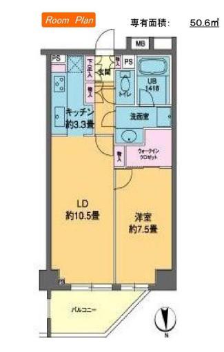 カスタリア高輪(1LDK/5階)の間取り写真