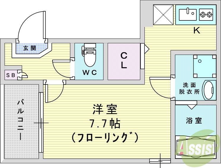 ハーモニーテラス豊新(ワンルーム/1階)の間取り写真