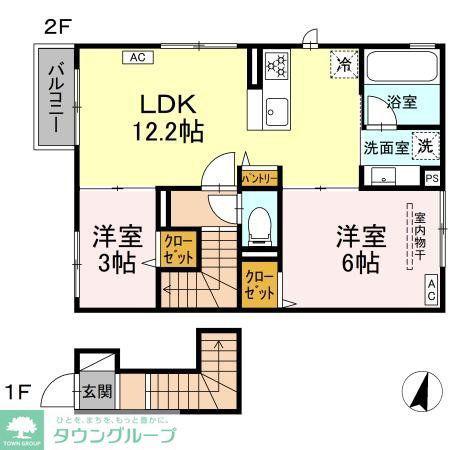ヒラソル江田(2LDK/2階)の間取り写真