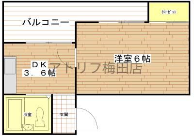 ハイツスカイシックス(1DK/5階)の間取り写真