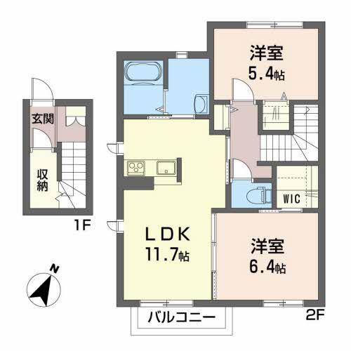 シャーメゾンガーデンズ下長 B(2LDK/2階)の間取り写真