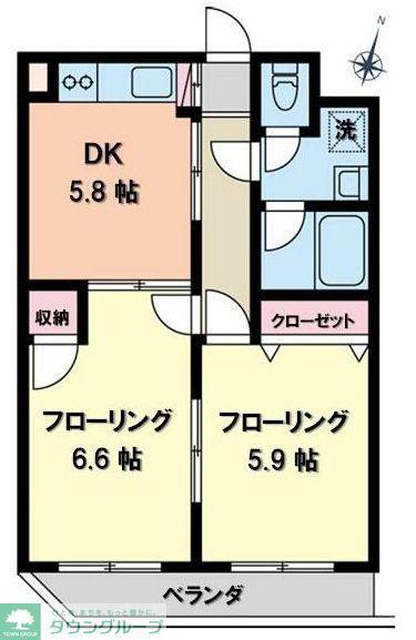 チェリーブロッサムつきみ野I(2DK/2階)の間取り写真