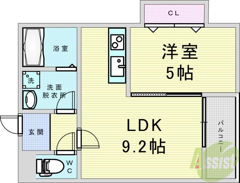 HARU吹田FRONT(1LDK/1階)の間取り写真