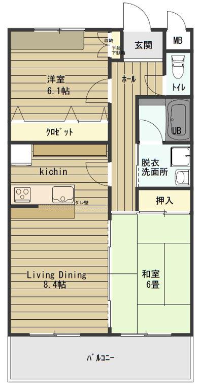 サンハイツ寿C棟(2LDK/2階)の間取り写真
