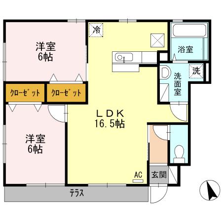ピースフル II(2LDK/1階)の間取り写真