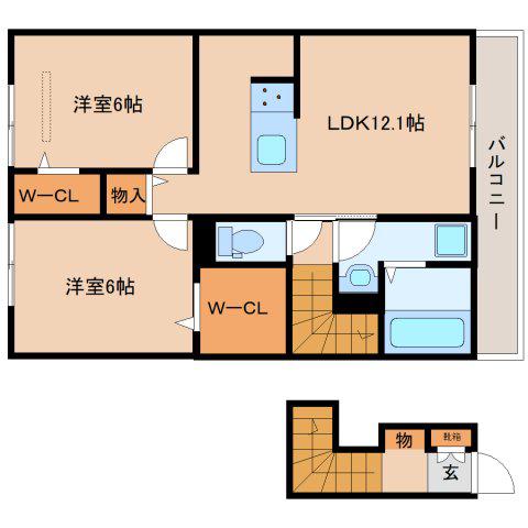 グランヴェール西の京(2LDK/2階)の間取り写真