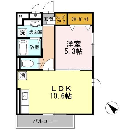 大黒屋ハイツ三番館(1LDK/3階)の間取り写真