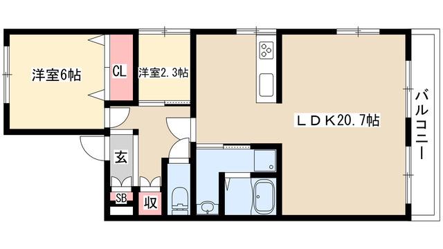 パピヨン香流(2LDK/3階)の間取り写真