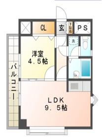 ベルトピア姫路I(1LDK/4階)の間取り写真