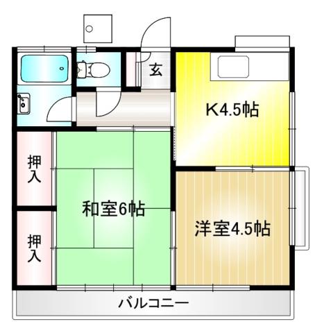 宮崎サンハイム(2DK/2階)の間取り写真