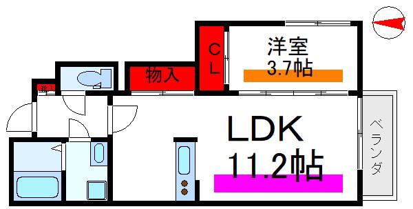 CIELO E MARE(1LDK/1階)の間取り写真