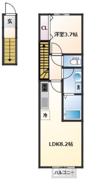 BLUTO台原(1LDK/2階)の間取り写真
