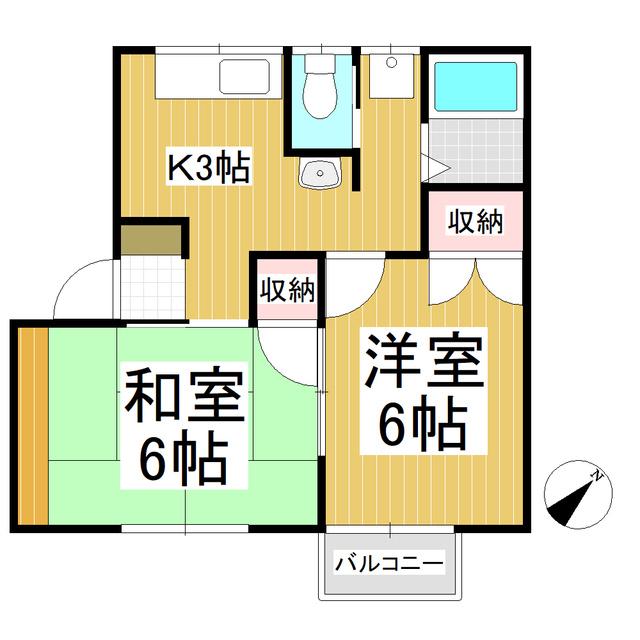 ホワイトパレス岩下(2K/1階)の間取り写真