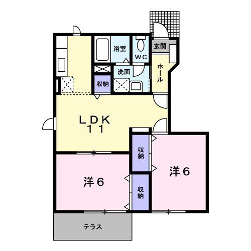 レフィナードII(2LDK/1階)の間取り写真