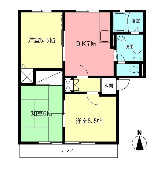 クレール石名坂B(3DK/1階)の間取り写真