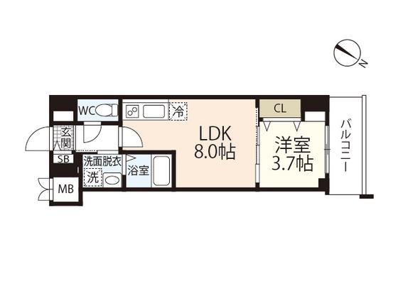 S-RESIDENCE広島駅ENABLE(1LDK/2階)の間取り写真