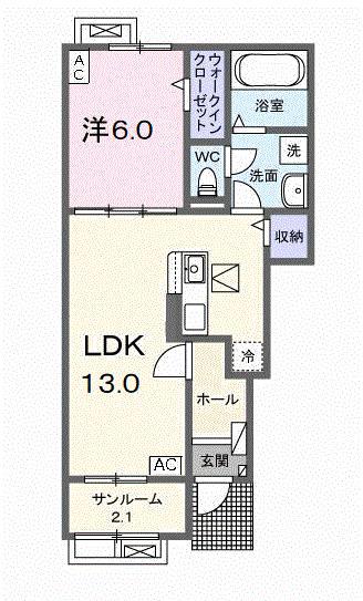 ネオ岐南B(1LDK/1階)の間取り写真