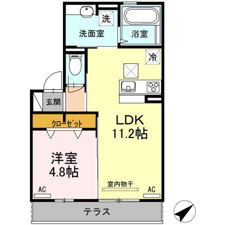 D-ROOMMIZUHO B棟(1LDK/1階)の間取り写真