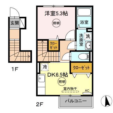 エスペランサ花ノ宮(1DK/2階)の間取り写真