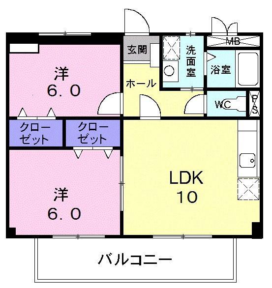 シャルマン篠木(2LDK/4階)の間取り写真
