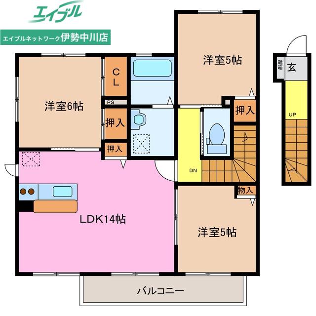秋桜タウンD・E棟(3LDK/2階)の間取り写真