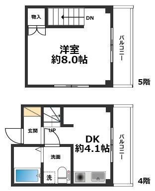 ドマーニ須磨(1DK/4階)の間取り写真