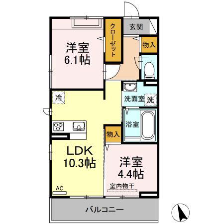 ヴィルセインビル(2LDK/2階)の間取り写真