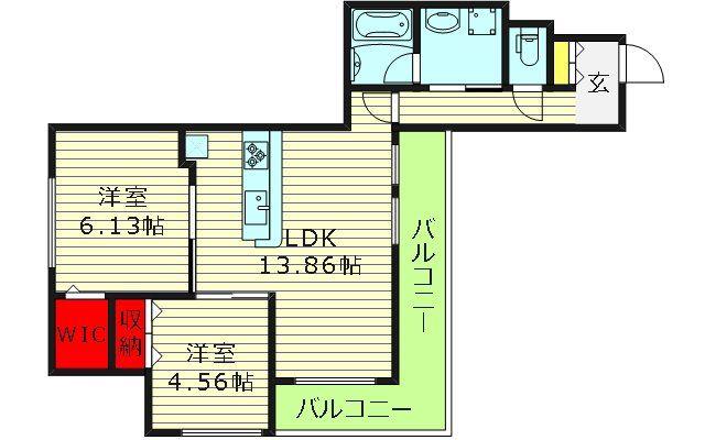 グランドレッセ今里(2LDK/1階)の間取り写真