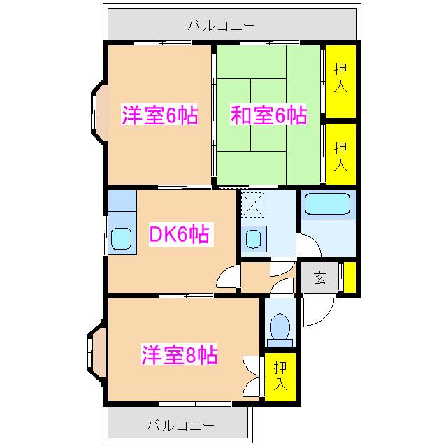 サンハイツ札元A(3DK/1階)の間取り写真