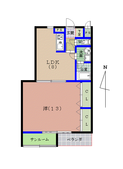 リバティ灯明寺(1LDK/1階)の間取り写真