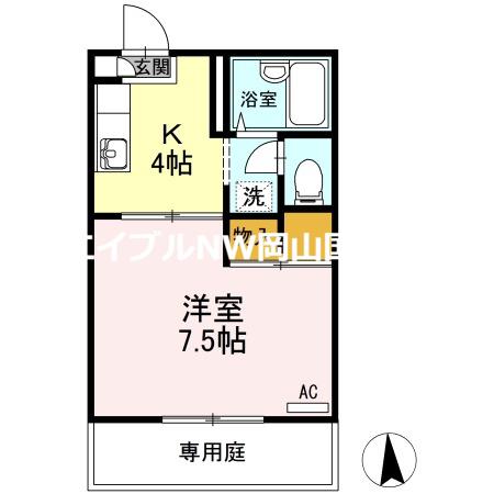 レジデアイ B棟(1K/1階)の間取り写真