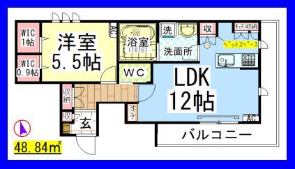 AF ペット共生・ココアンボア(1LDK/2階)の間取り写真