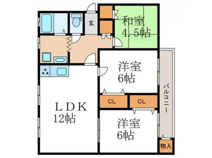竹の台団地D3棟(3LDK/5階)の間取り写真
