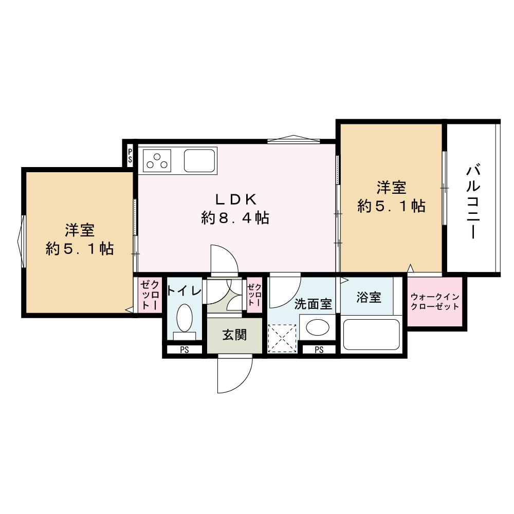 クリエオーレ錦町(2LDK/2階)の間取り写真