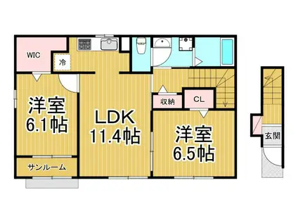 パーク・エノコダ(2LDK/2階)の間取り写真