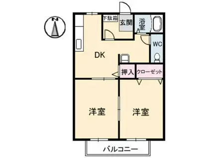 サンライフ八坂 B棟(2DK/2階)の間取り写真
