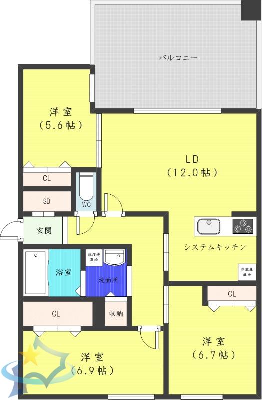 RESIDENCE SHINMEI MIYANOMORI(3LDK/1階)の間取り写真