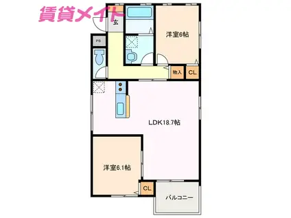 BELIEVE N2(2LDK/1階)の間取り写真