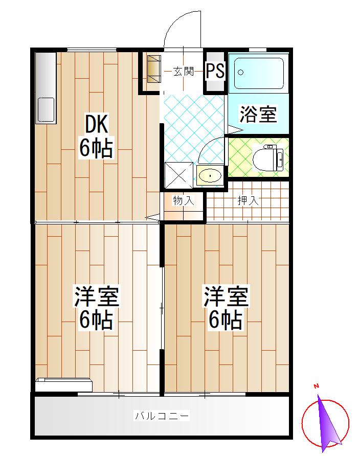 パナハイツ小菅A棟(2DK/2階)の間取り写真