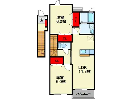 ヌーベル・シンワC(2LDK/2階)の間取り写真