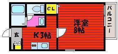 フォブール三冠B(1K/1階)の間取り写真