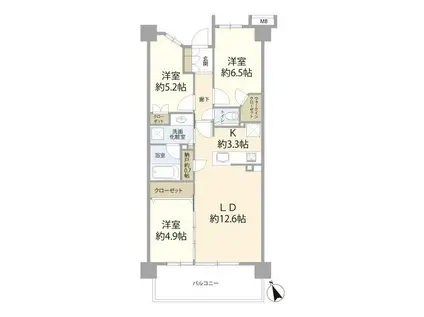プラウド日吉(3LDK/6階)の間取り写真