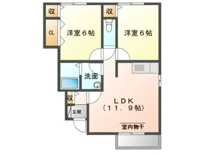 サンライズヒルズABCD棟(2LDK/1階)の間取り写真
