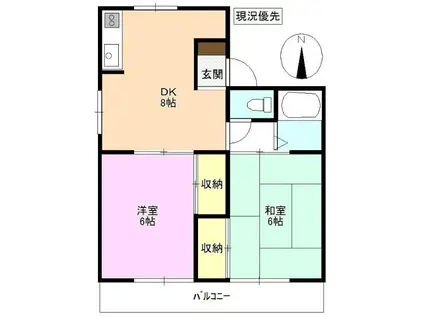 ヴィラ若宮B(2DK/2階)の間取り写真