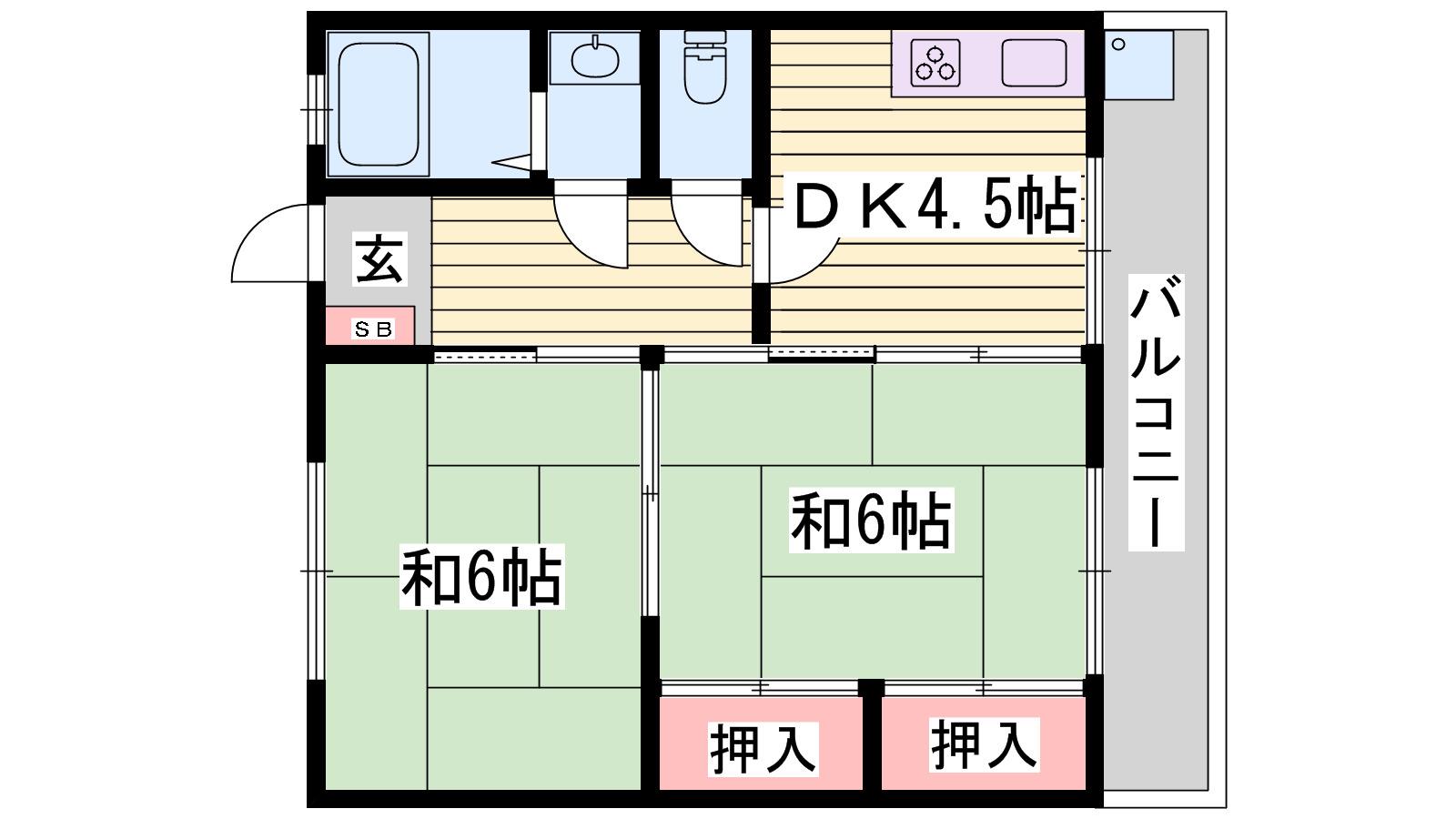 龍野ハイツ(2DK/4階)の間取り写真