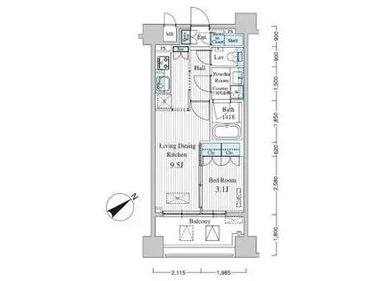 MFPRコート赤坂見附(1LDK/5階)の間取り写真