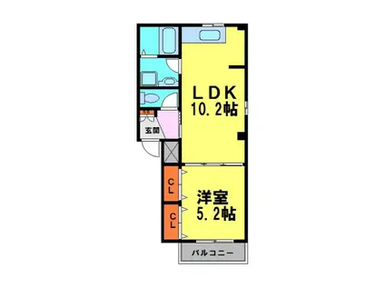 COMFORT上の町(1LDK/1階)の間取り写真