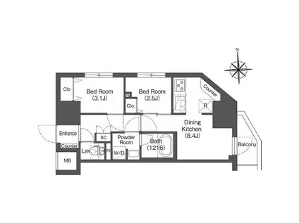 コンフォリア・リヴ木場(2DK/4階)の間取り写真