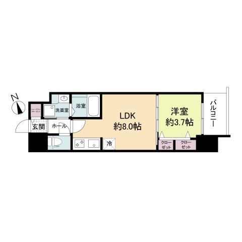 BPRレジデンス国泰寺(1LDK/4階)の間取り写真