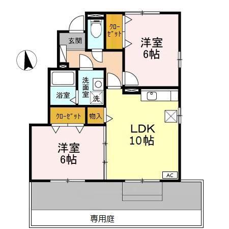 ラ・ピュセル B棟(2LDK/1階)の間取り写真
